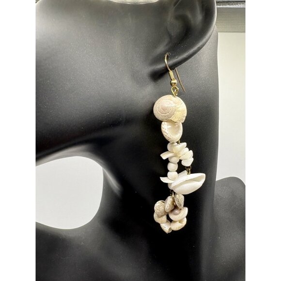 Natural Seashell Dangle Drop Earrings Formal Boho Beach Vacation Tropical - Picture 1 of 3